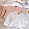 1岁女宝宝薄款针织开衫纯棉婴儿，春秋上衣镂空防晒衣甜美公主外套