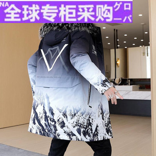 日本棉衣男士，冬季中长款外套加厚2022年渐变棉袄，羽绒棉服