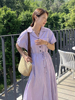韩国chic夏季复古西装，领设计感小众，系带收腰条纹衬衫连衣裙女