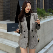 港风格子西装套装女春秋韩版时尚休闲气质英伦西服外套短裤两件套