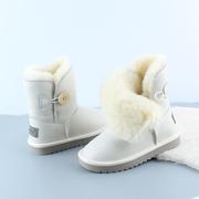 澳洲女童中筒皮毛一体冬季儿童雪地，靴男童短靴防水羊毛中大童棉鞋