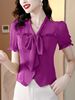 紫色小香风雪纺衬衫，女夏2024年洋气减龄短袖，上衣时尚短款小衫