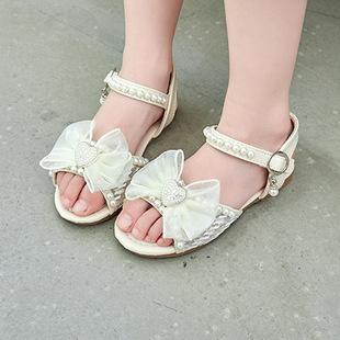 女童夏季时装凉鞋小学生女孩子平跟典雅风水钻公主沙滩鞋