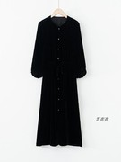 赫本小黑裙法式复古气质收腰显瘦长袖雪纺连衣裙女春秋黑色衬衫裙