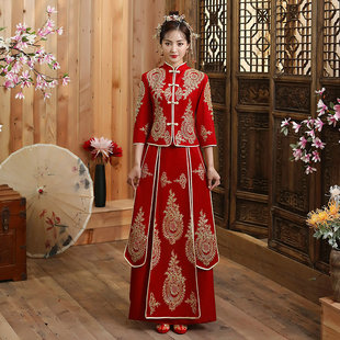 中式新娘装红色2023结婚礼服嫁衣修身小个子敬酒服显瘦复古