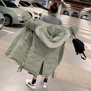冬季新款宽松大毛领连帽工装棉服女中长款大码加厚羽绒棉衣外套潮