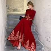 红裙子结婚平时可穿新娘便装，显瘦敬酒礼服，回门中式酒红色旗袍