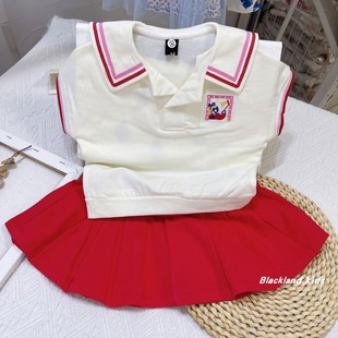 23夏季 韩版童装 女童儿童宝学院风短袖T恤背心短裙套装2件套