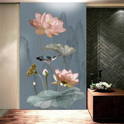 新中式定制壁画卧室客厅电视背景墙玄关荷花水墨立体莲花墙纸壁画