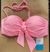 H&M女装粉红色挂脖泳衣聚拢型无钢圈文胸蝴蝶结系带比基尼
