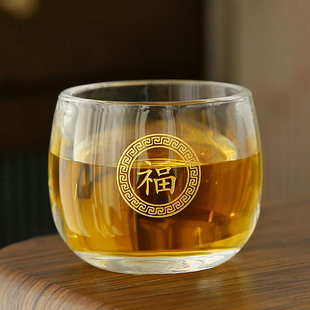 水晶玻璃杯姓氏定制茶杯不烫手个人专用加厚杯，纯天然无铅中式茶杯