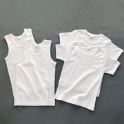 侧身无缝儿童新螺纹(新螺纹)纯棉男童无袖，t恤纯白色短袖夏季薄料打底衫