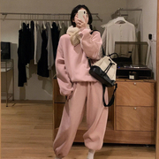 粉色卫衣运动服套装女春秋季学生韩版宽松显瘦时尚减龄休闲两件套