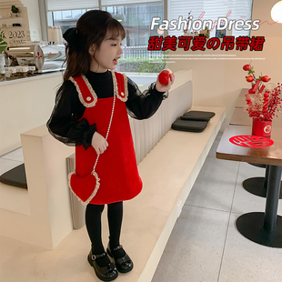 U.HuaU.Hua尤画女童两件套洋气红色背带裙套装65100U.Hua