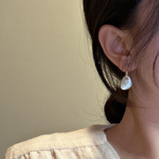 s925纯银几何椭圆白贝壳(白贝壳，)耳环耳饰，耳坠女款小众韩版气质百搭设计感