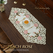 桌旗桌布桌垫茶几盖巾电视柜巾布艺刺绣北欧轻奢美式中式桃红玫瑰