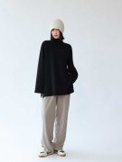 设计感宽松纯黑色高立领(高立领)毛衣，2022秋冬套头内搭长袖慵懒显瘦上衣