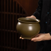 茶叶末釉陶瓷茶渣钵 高温颜色釉水洗 仿古茶具大号水盂缸全手工