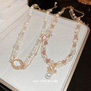 法式复古珍珠双层项链小香风，气质锁骨链高级感设计颈链项饰女