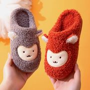 儿童棉拖鞋秋冬季家居卡通可爱小猴子红色包头宝宝女童毛毛鞋
