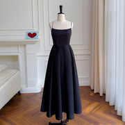 法式赫本风气质长裙小黑裙女复古收腰显瘦吊带连衣裙蓬蓬裙 68049