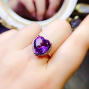 天然巴西紫水晶戒指女s925银镀18k金紫色(金紫色，)宝石日韩时尚活口送礼物