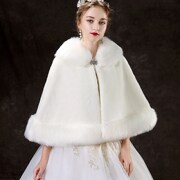 婚纱披肩斗篷结婚礼服大码厚保暖冬季旗袍白色新娘，毛披肩(毛披肩)皮草外披