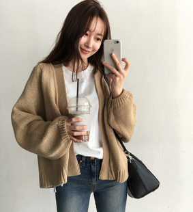 2022秋装新韩chic风慵懒宽松短款针织开衫，毛衣外套学生女