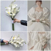 高级韩式手捧花韩系婚纱照，拍摄马蹄莲手捧花结婚婚礼，白色手拿花