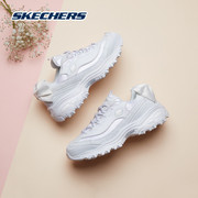 Skechers斯凯奇女鞋秋季绸缎蝴蝶结小白鞋熊猫鞋厚底老爹鞋13168