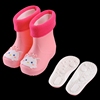加绒可拆卸儿童雨靴女童可爱猫咪粉色控防滑厚底幼儿园短筒玩水鞋
