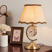 欧式台灯卧室床头灯创意时尚，带钟表静音，暖光灯家用客厅床头柜灯具