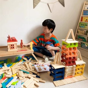 原木实木积木卡普乐kapla建构儿童男女幼儿园自由拼搭建筑玩具