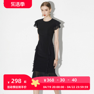 2024夏季女装黑色，包臀裙长裙气质修身显瘦长款不规则连衣裙