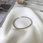 韩日创意S925纯银简约复古做旧麻花绞绳方管个性手工手镯手饰