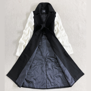 2023女装秋冬韩版修身针织，袖长袖拼接双排，扣开衫中长款气质大衣