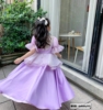 儿童公主裙 女童重工镶钻手工刺绣飞袖紫色长款连衣裙 六一礼服