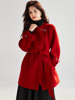 双面羊绒大衣女，秋冬季2023高级感小个子红色高端羊毛毛呢外套