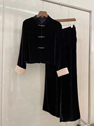 新中式丝绒礼服国风盘扣黑色套装流行时尚小香风上衣阔腿裤两件套
