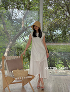 cotton不规则白色背心连衣裙，女2024夏设计(夏设计)感小众气质开叉长裙