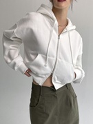 lilcher连帽白色短款卫，衣女春秋双拉链小个子，设计感小众外套
