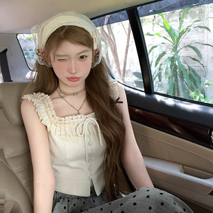 多巴胺三角头巾白色蕾丝发带，韩版法式头巾，包头时尚丝巾女2024