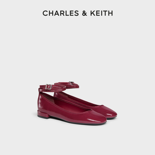 charles&keith24ck1-70381032时尚，平底腕带牛仔芭蕾舞鞋单鞋