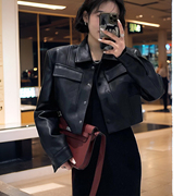韩系黑色小香风皮衣外套女204春秋季宽松夹克，高级感复古短款.