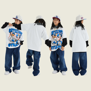 儿童嘻哈街舞演出服t恤套装爵士潮服男童，女童hiphop表演服装夏季