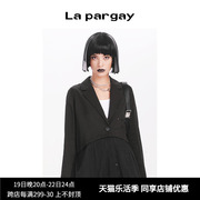 lapargay纳帕佳春季女装黑色，上衣休闲长袖假两件短外套西装潮