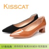 KISSCAT接吻猫春款粗跟尖头高跟真皮浅口一脚蹬舒适女鞋单鞋