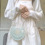 手工编织diy珍珠包成品(包成品，)圆形镂空手提包小众单肩包女手拎包手机包
