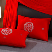 N5JV结婚枕头一对装全棉枕芯羽丝绒婚庆大红色纯棉双人护颈椎