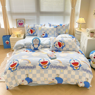 哆啦a梦全棉四件套床上用品，机器猫纯棉儿童，床单被套三件套叮当猫